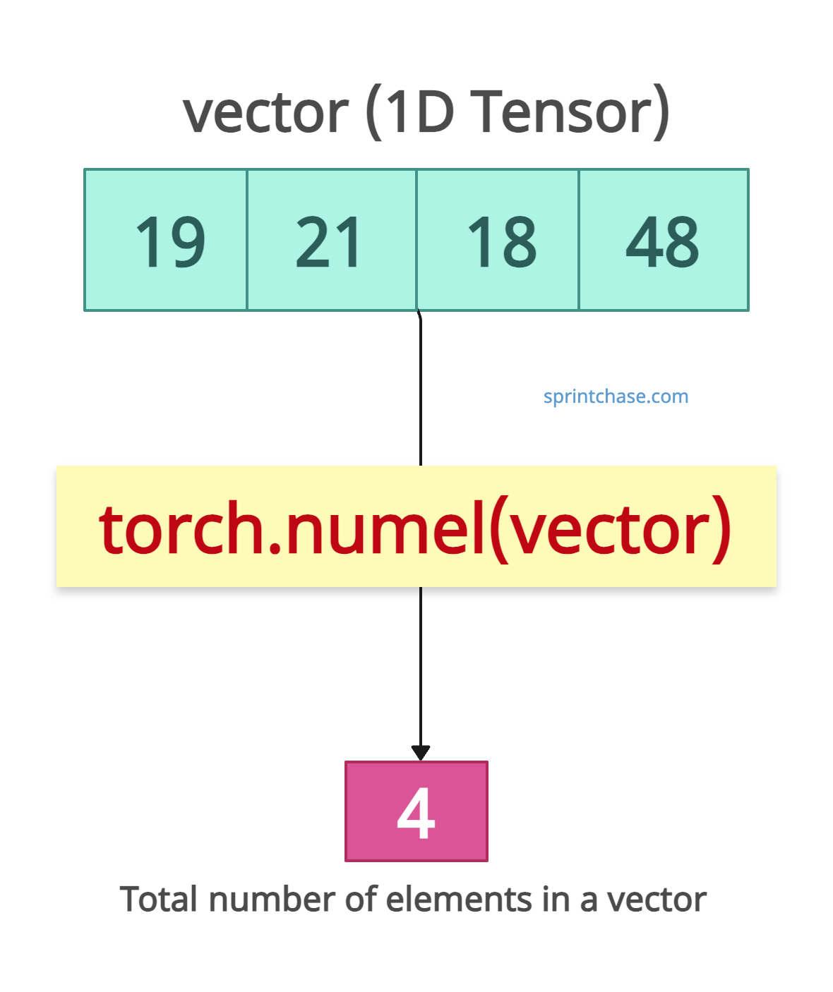 Applying numel() on a vector (1D) tensor