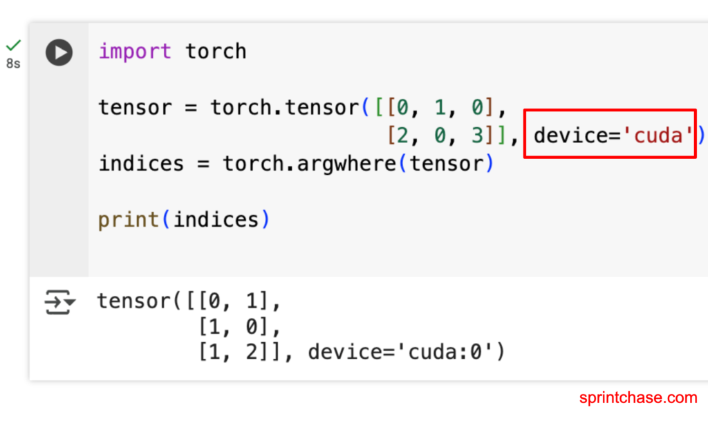 Running torch.argwhere() method on the GPU
