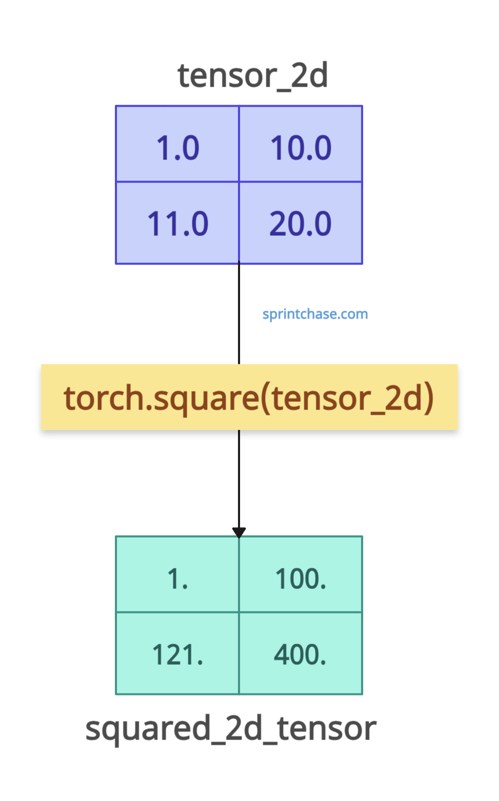 torch.square() method on 2D tensor